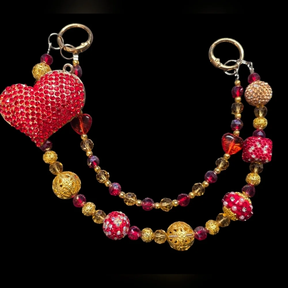 Elegant Red and Gold Heart Bag Charm